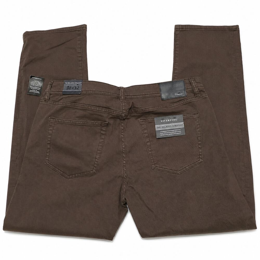 Liverpool Jeans Mens 38 32 Relaxed Straight Brown Performance Stretch Denim